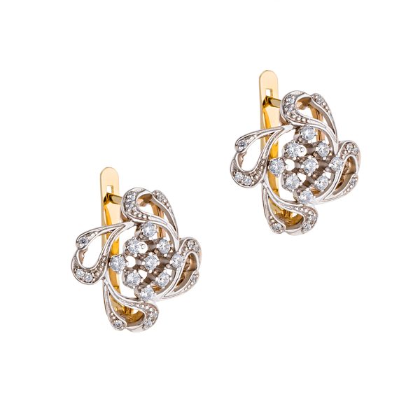 Diamond leaf leverback earrings